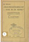 De vraag: "Vrouwenstemrecht - ook in de kerk?" ontkennend beantwoord tegenover Ds. C. Lindeboom - pagina 1